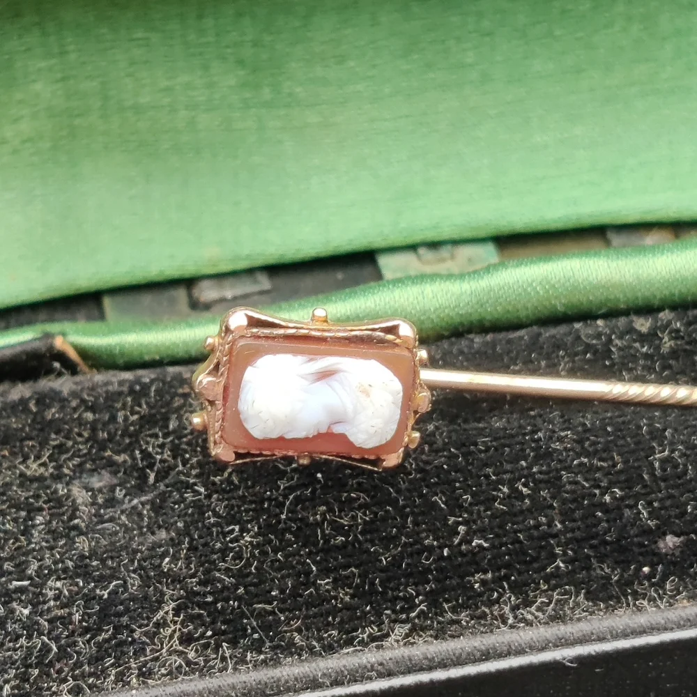 Antique Victorian Hardstone And Carnelian Cameo Stick Pin